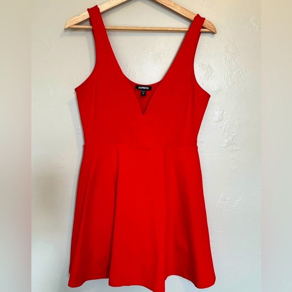 Express Red Skater Dress Built in Shorts Wired V Neck